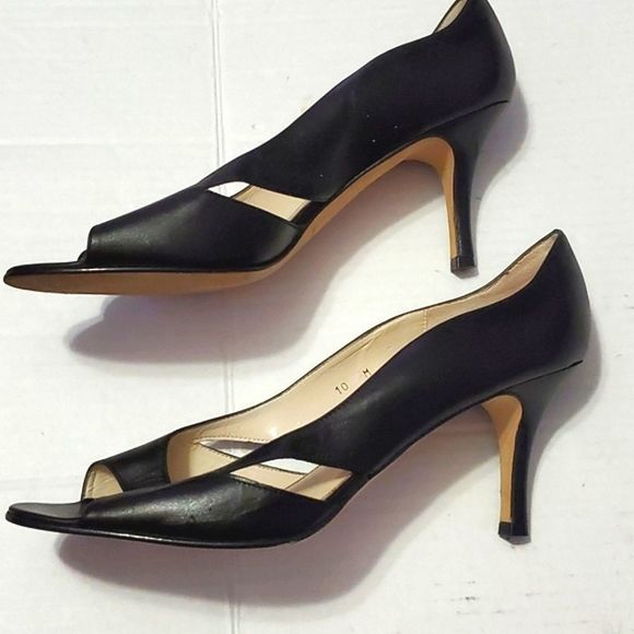 Talbots Leather Black Open-toe Classic Career Modest Heels - Picture 5 of 10